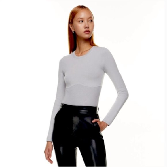 Aritzia Babaton Gray Sculpt Knit Empire Long Sleeve Top Size XS - Picture 3 of 11